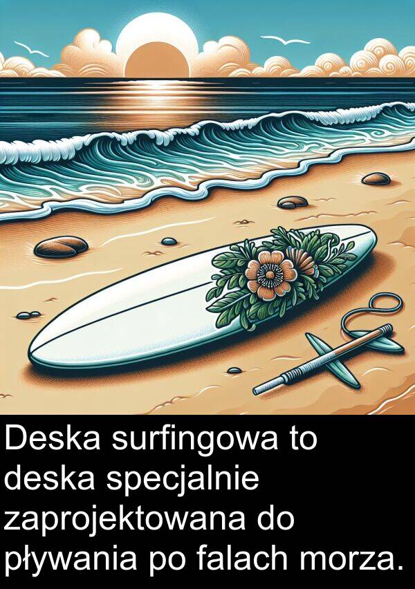 falach: Deska surfingowa to deska specjalnie zaprojektowana do pływania po falach morza.