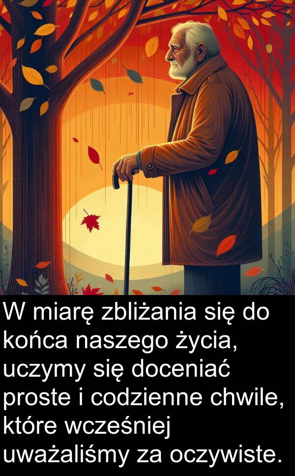 uczymy: W miarę zbliżania się do końca naszego życia, uczymy się doceniać proste i codzienne chwile, które wcześniej uważaliśmy za oczywiste.