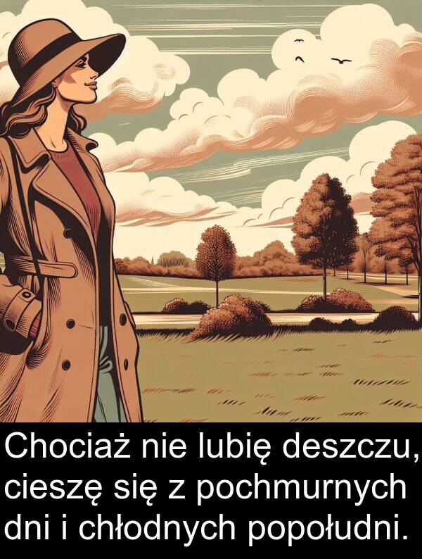 dni: Chociaż nie lubię deszczu, cieszę się z pochmurnych dni i chłodnych popołudni.