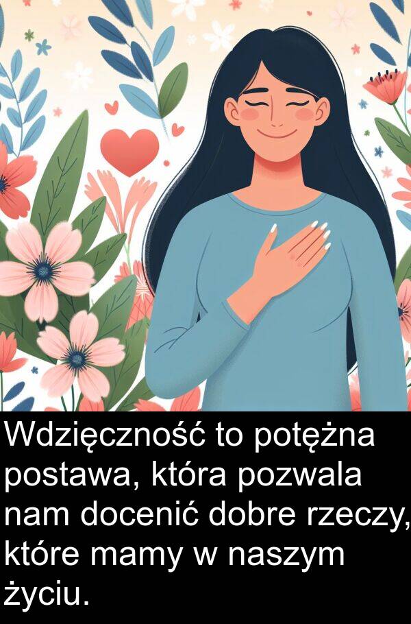 docenić: Wdzięczność to potężna postawa, która pozwala nam docenić dobre rzeczy, które mamy w naszym życiu.