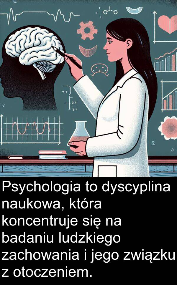 badaniu: Psychologia to dyscyplina naukowa, która koncentruje się na badaniu ludzkiego zachowania i jego związku z otoczeniem.