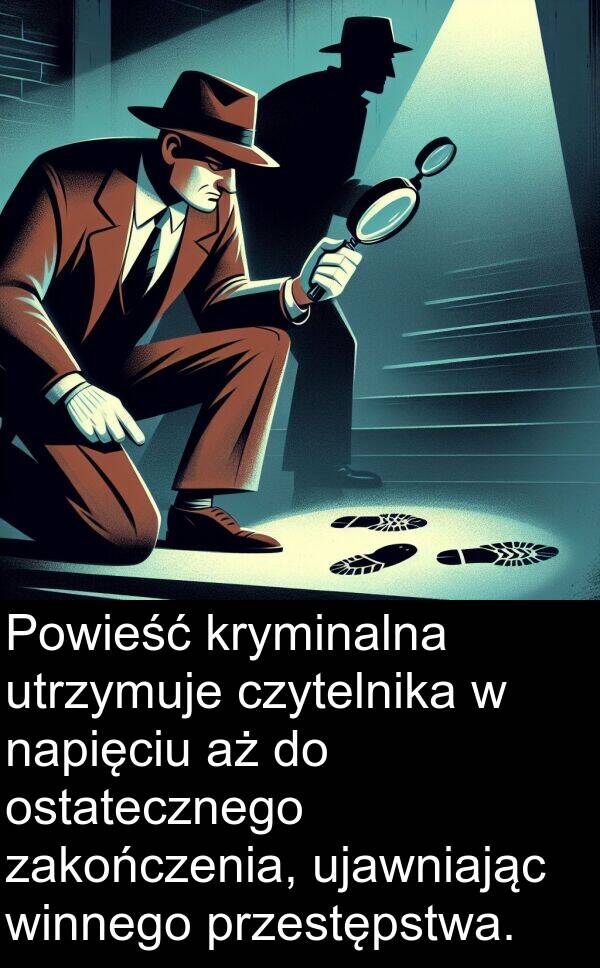 ujawniając: Powieść kryminalna utrzymuje czytelnika w napięciu aż do ostatecznego zakończenia, ujawniając winnego przestępstwa.