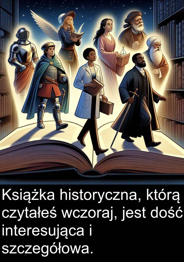 historyczna: Książka historyczna, którą czytałeś wczoraj, jest dość interesująca i szczegółowa.