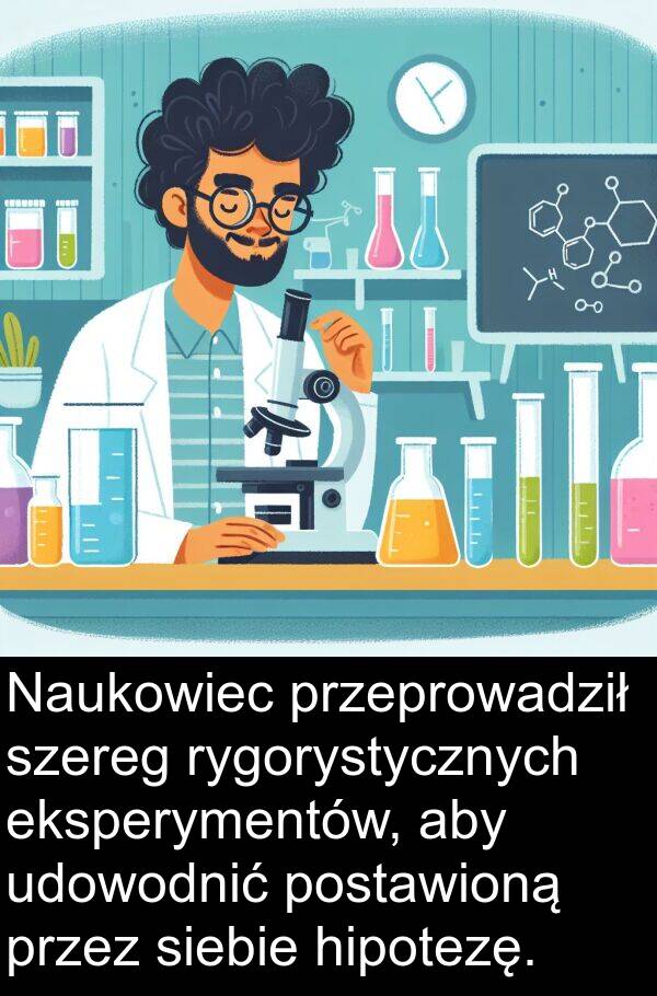 udowodnić: Naukowiec przeprowadził szereg rygorystycznych eksperymentów, aby udowodnić postawioną przez siebie hipotezę.