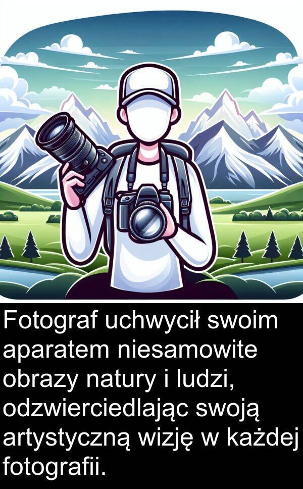 aparatem: Fotograf uchwycił swoim aparatem niesamowite obrazy natury i ludzi, odzwierciedlając swoją artystyczną wizję w każdej fotografii.