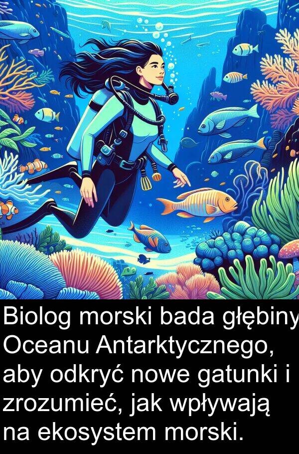 ekosystem: Biolog morski bada głębiny Oceanu Antarktycznego, aby odkryć nowe gatunki i zrozumieć, jak wpływają na ekosystem morski.