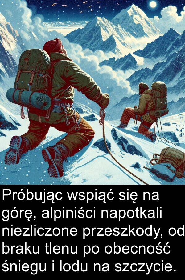 lodu: Próbując wspiąć się na górę, alpiniści napotkali niezliczone przeszkody, od braku tlenu po obecność śniegu i lodu na szczycie.