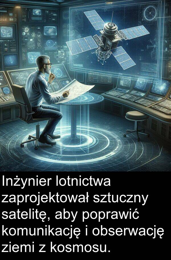 lotnictwa: Inżynier lotnictwa zaprojektował sztuczny satelitę, aby poprawić komunikację i obserwację ziemi z kosmosu.