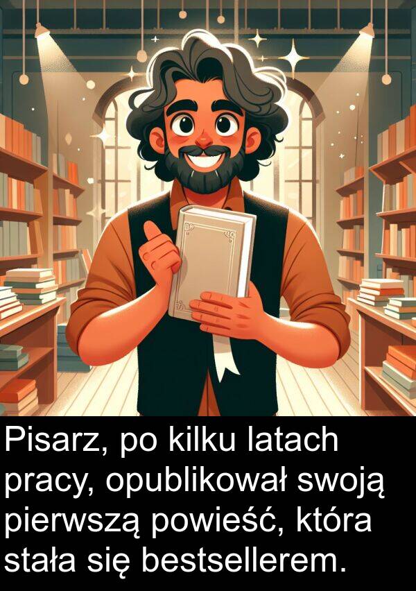 latach: Pisarz, po kilku latach pracy, opublikował swoją pierwszą powieść, która stała się bestsellerem.