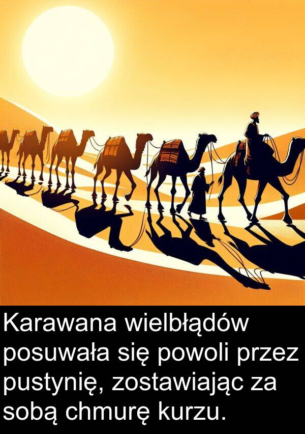 chmurę: Karawana wielbłądów posuwała się powoli przez pustynię, zostawiając za sobą chmurę kurzu.