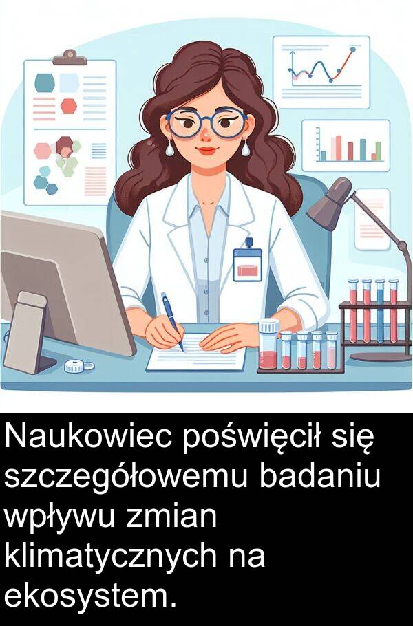 ekosystem: Naukowiec poświęcił się szczegółowemu badaniu wpływu zmian klimatycznych na ekosystem.