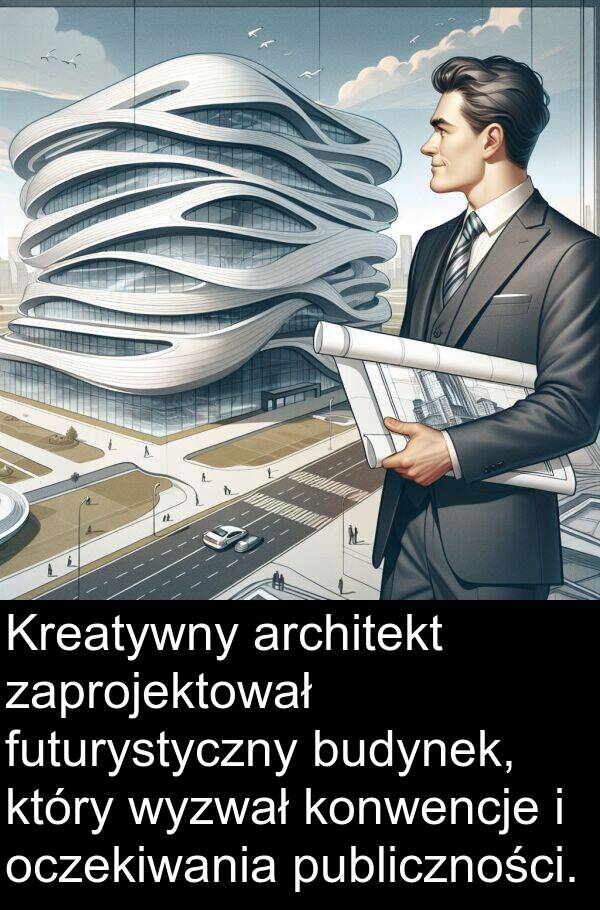 architekt: Kreatywny architekt zaprojektował futurystyczny budynek, który wyzwał konwencje i oczekiwania publiczności.