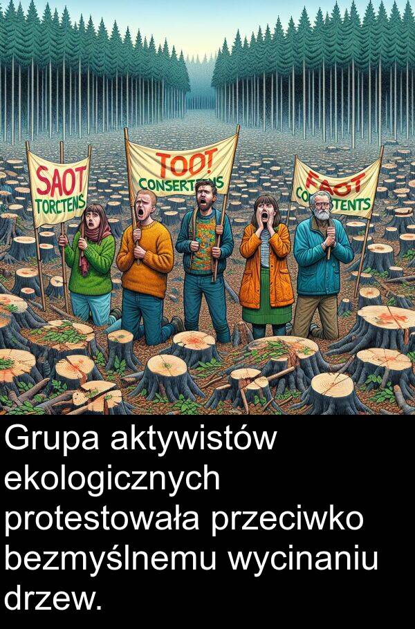 ekologicznych: Grupa aktywistów ekologicznych protestowała przeciwko bezmyślnemu wycinaniu drzew.