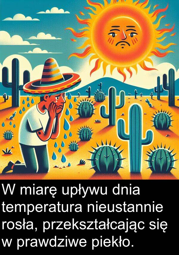 temperatura: W miarę upływu dnia temperatura nieustannie rosła, przekształcając się w prawdziwe piekło.