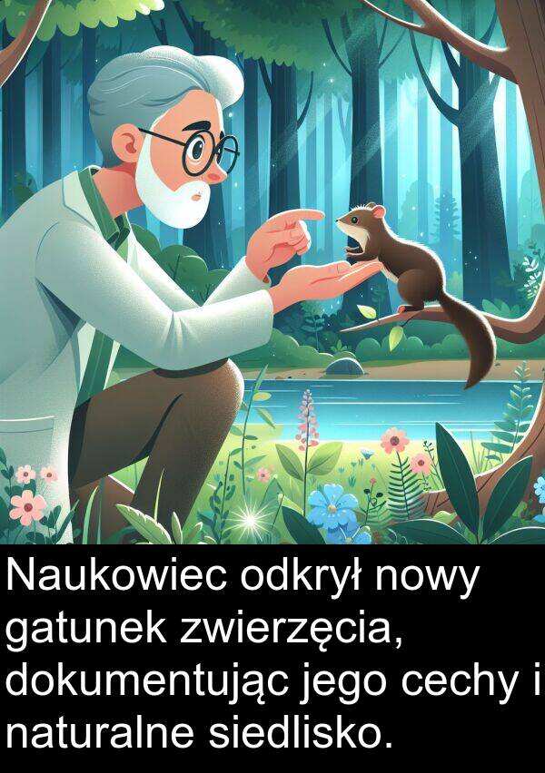 siedlisko: Naukowiec odkrył nowy gatunek zwierzęcia, dokumentując jego cechy i naturalne siedlisko.