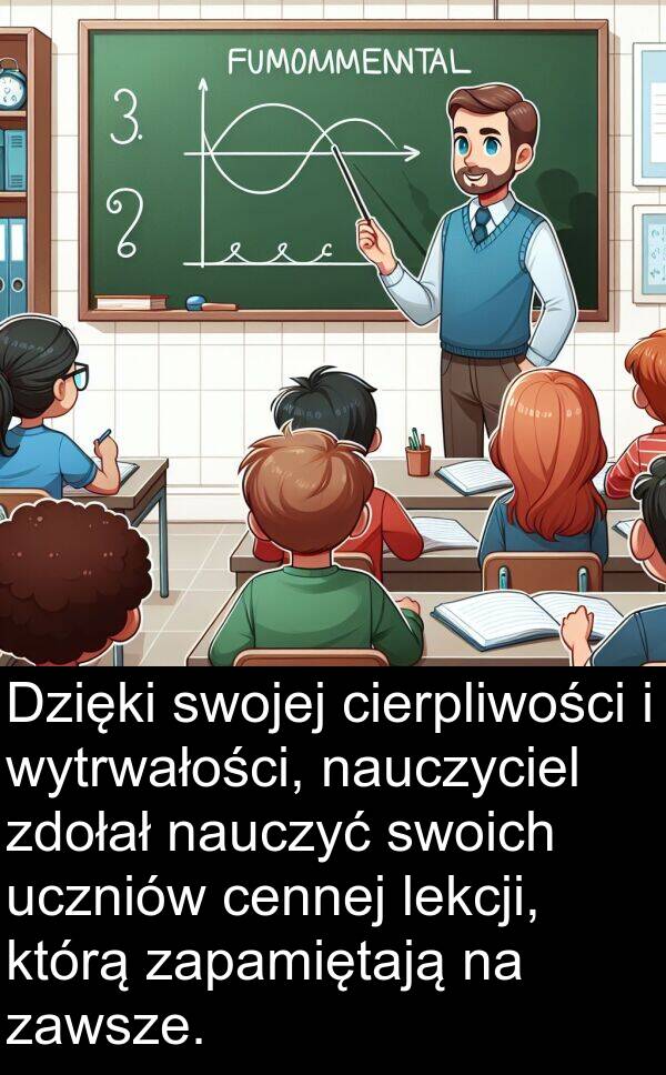 uczniów: Dzięki swojej cierpliwości i wytrwałości, nauczyciel zdołał nauczyć swoich uczniów cennej lekcji, którą zapamiętają na zawsze.