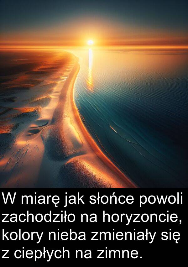 zachodziło: W miarę jak słońce powoli zachodziło na horyzoncie, kolory nieba zmieniały się z ciepłych na zimne.