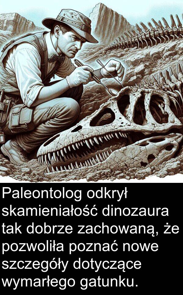 gatunku: Paleontolog odkrył skamieniałość dinozaura tak dobrze zachowaną, że pozwoliła poznać nowe szczegóły dotyczące wymarłego gatunku.