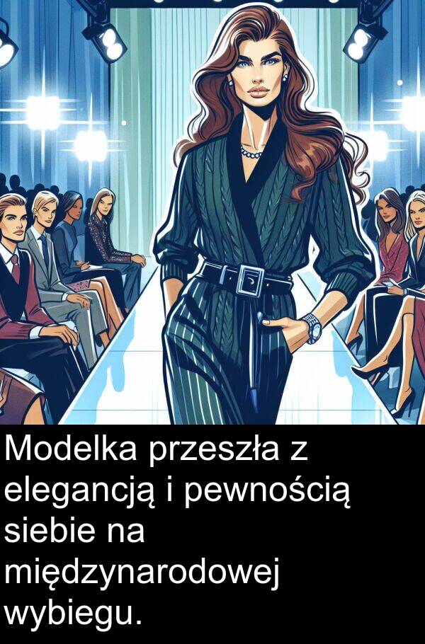 elegancją: Modelka przeszła z elegancją i pewnością siebie na międzynarodowej wybiegu.