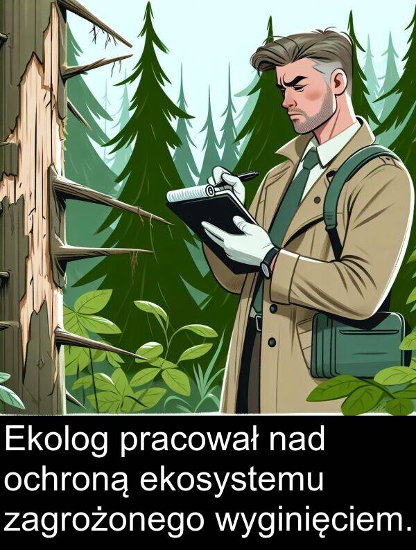 ekosystemu: Ekolog pracował nad ochroną ekosystemu zagrożonego wyginięciem.