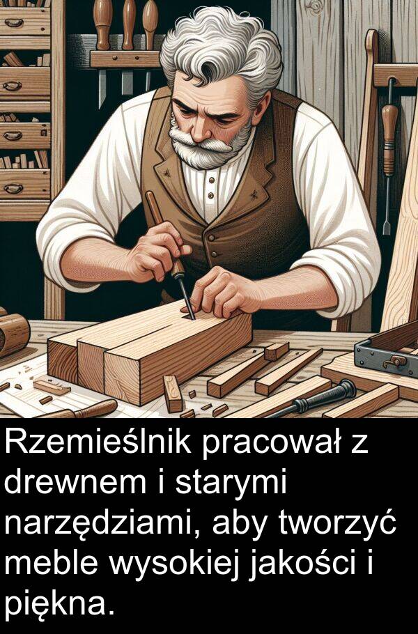 meble: Rzemieślnik pracował z drewnem i starymi narzędziami, aby tworzyć meble wysokiej jakości i piękna.