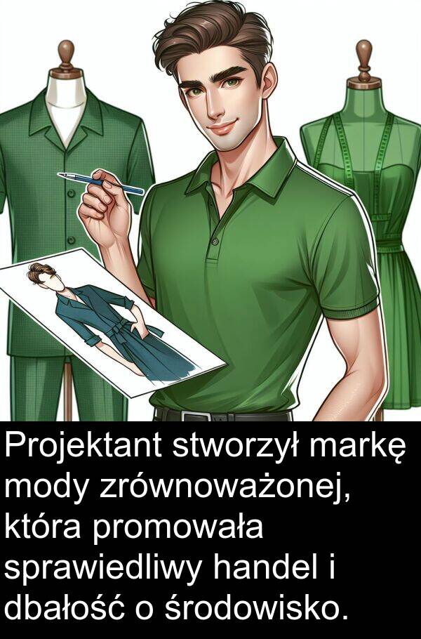 handel: Projektant stworzył markę mody zrównoważonej, która promowała sprawiedliwy handel i dbałość o środowisko.