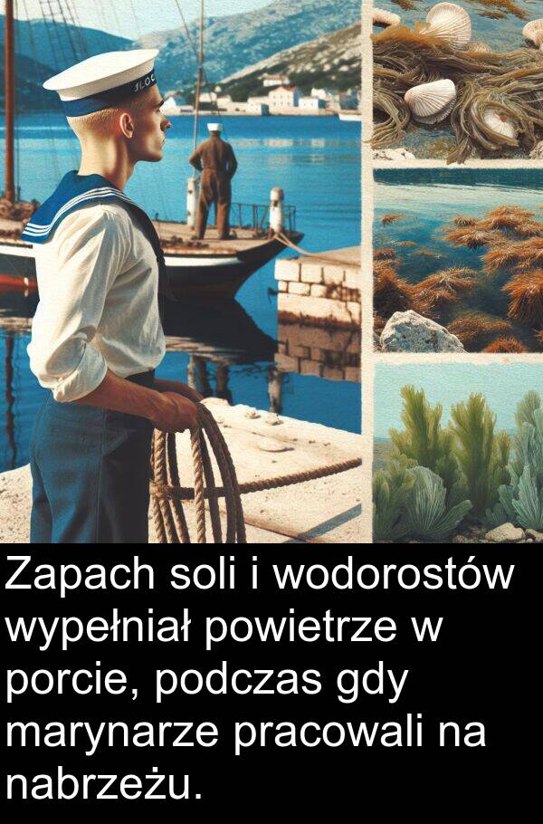 pracowali: Zapach soli i wodorostów wypełniał powietrze w porcie, podczas gdy marynarze pracowali na nabrzeżu.