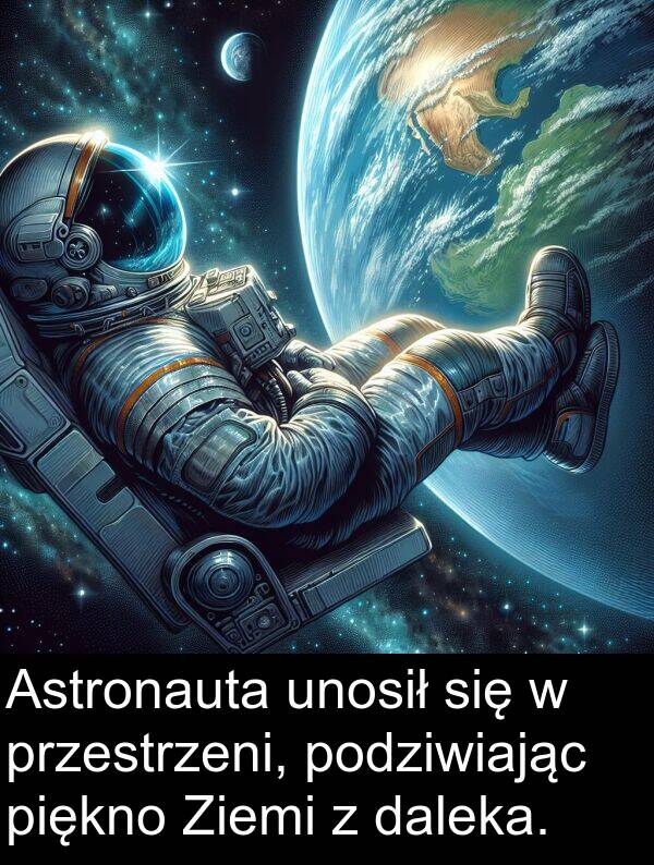 piękno: Astronauta unosił się w przestrzeni, podziwiając piękno Ziemi z daleka.