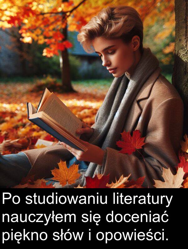 literatury: Po studiowaniu literatury nauczyłem się doceniać piękno słów i opowieści.