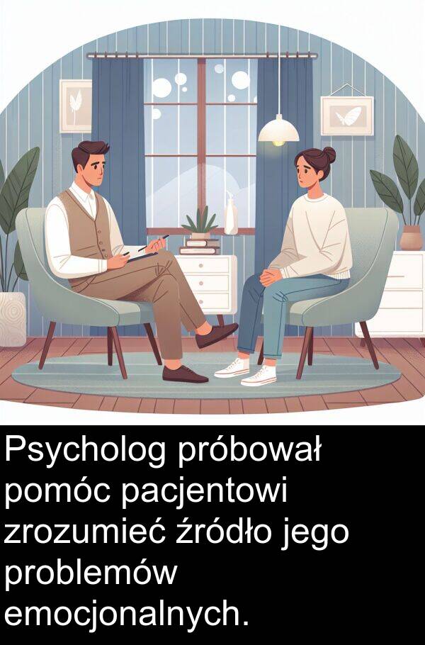 emocjonalnych: Psycholog próbował pomóc pacjentowi zrozumieć źródło jego problemów emocjonalnych.