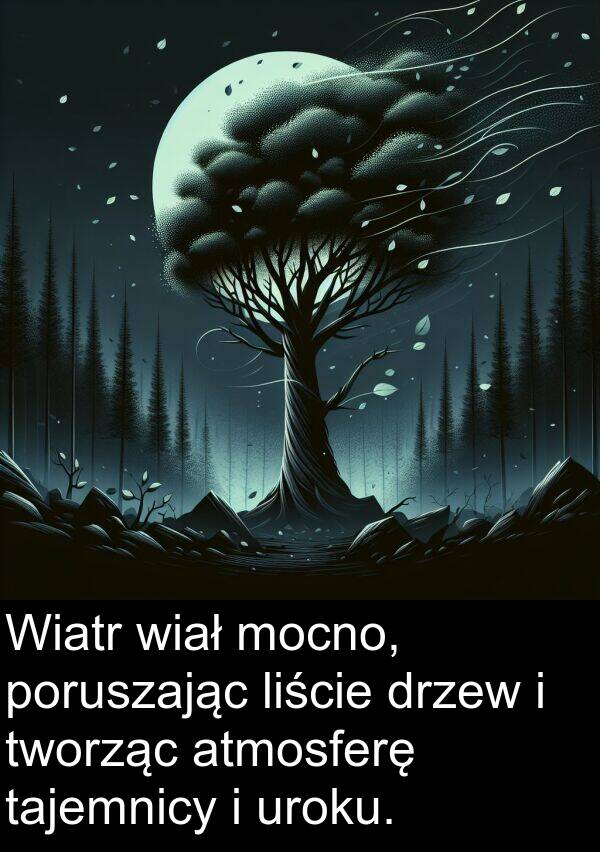 liście: Wiatr wiał mocno, poruszając liście drzew i tworząc atmosferę tajemnicy i uroku.