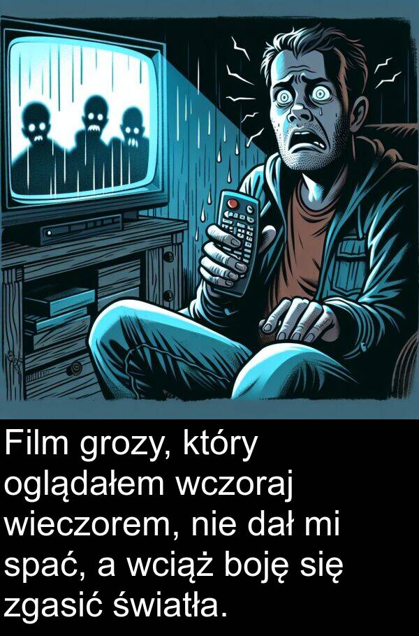 dał: Film grozy, który oglądałem wczoraj wieczorem, nie dał mi spać, a wciąż boję się zgasić światła.