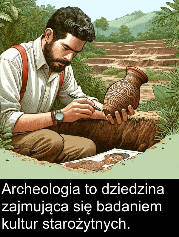 dziedzina: Archeologia to dziedzina zajmująca się badaniem kultur starożytnych.