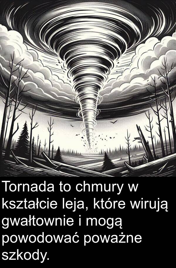 chmury: Tornada to chmury w kształcie leja, które wirują gwałtownie i mogą powodować poważne szkody.