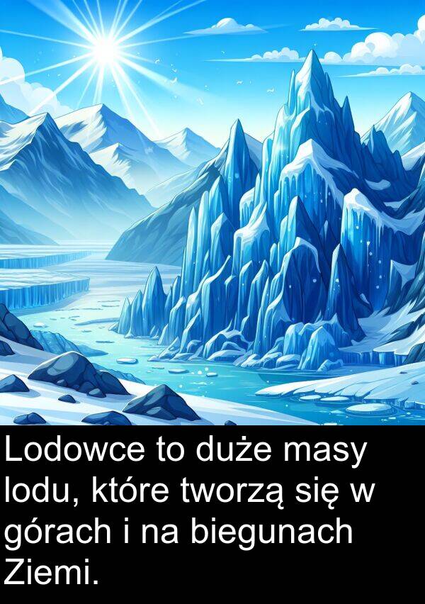 lodu: Lodowce to duże masy lodu, które tworzą się w górach i na biegunach Ziemi.