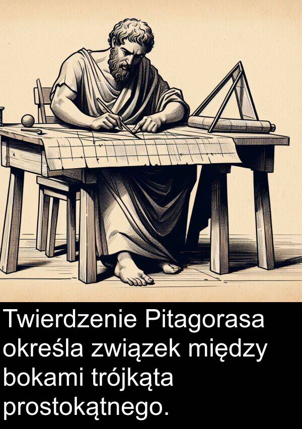 związek: Twierdzenie Pitagorasa określa związek między bokami trójkąta prostokątnego.