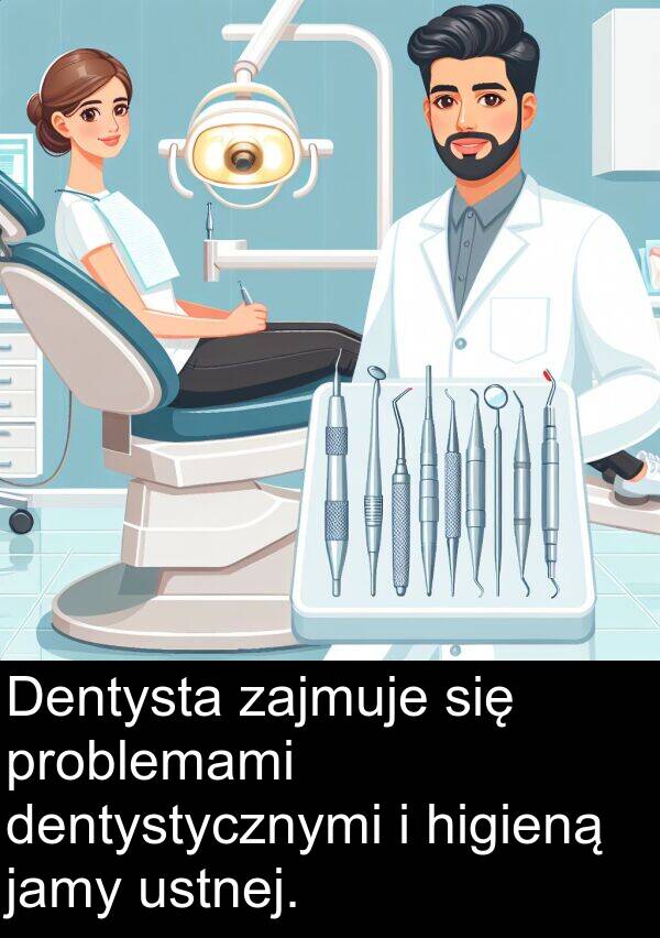 jamy: Dentysta zajmuje się problemami dentystycznymi i higieną jamy ustnej.