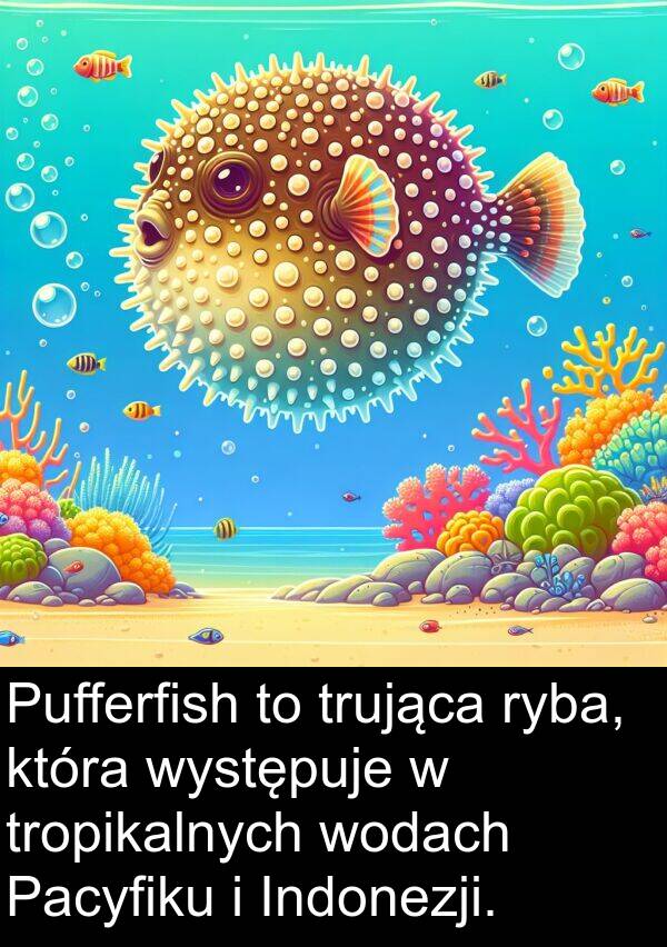 wodach: Pufferfish to trująca ryba, która występuje w tropikalnych wodach Pacyfiku i Indonezji.