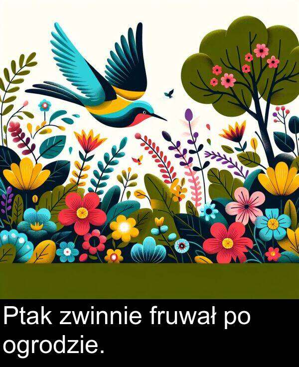 zwinnie: Ptak zwinnie fruwał po ogrodzie.