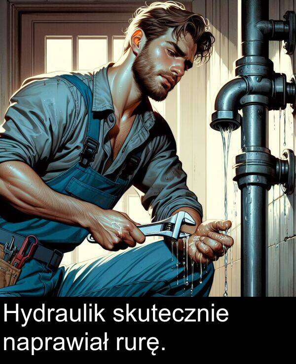 skutecznie: Hydraulik skutecznie naprawiał rurę.