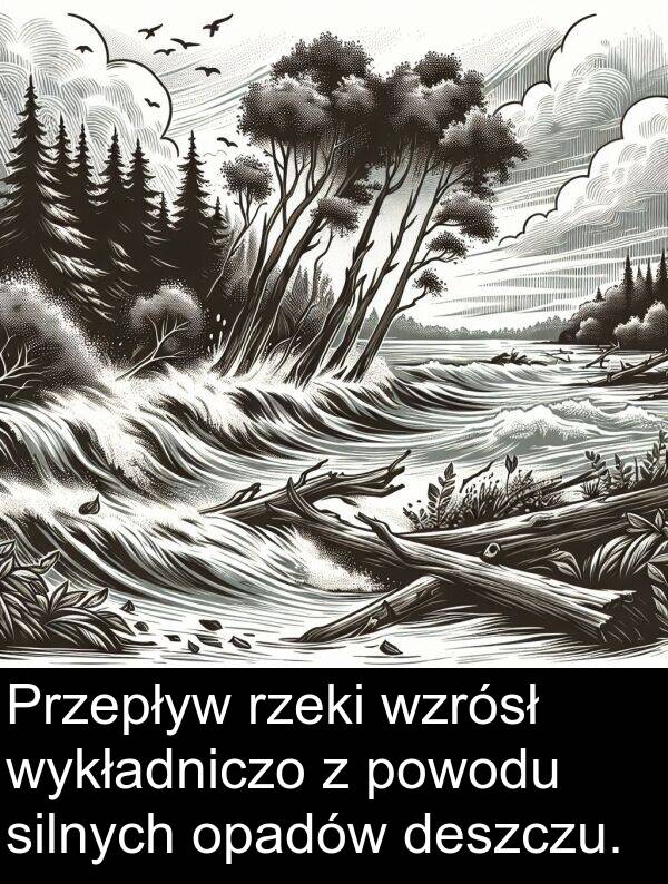 deszczu: Przepływ rzeki wzrósł wykładniczo z powodu silnych opadów deszczu.