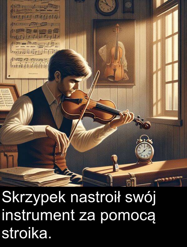 instrument: Skrzypek nastroił swój instrument za pomocą stroika.