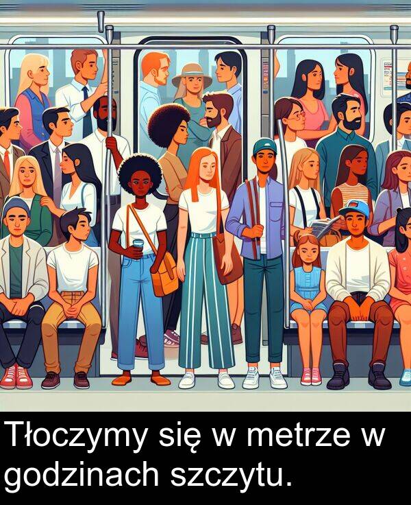 godzinach: Tłoczymy się w metrze w godzinach szczytu.