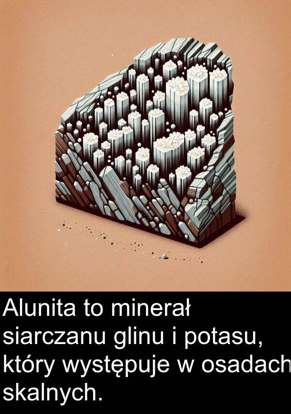 osadach: Alunita to minerał siarczanu glinu i potasu, który występuje w osadach skalnych.