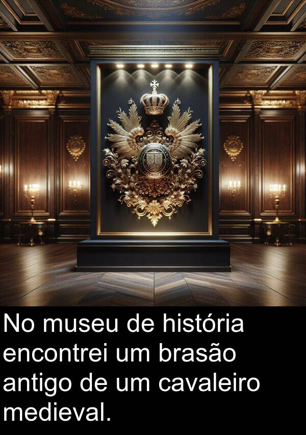 história: No museu de história encontrei um brasão antigo de um cavaleiro medieval.