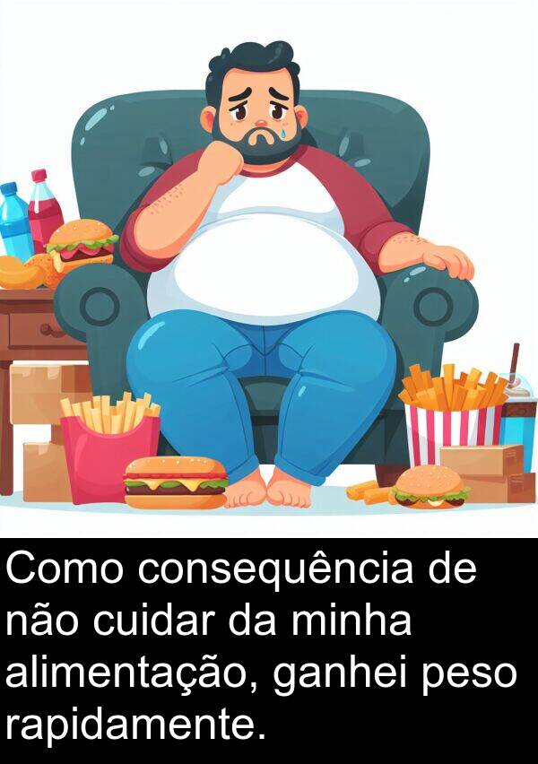 ganhei: Como consequência de não cuidar da minha alimentação, ganhei peso rapidamente.