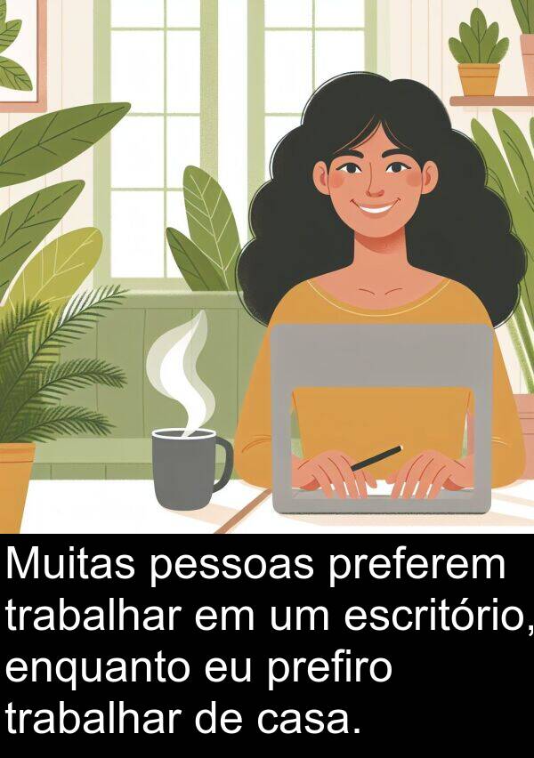 prefiro: Muitas pessoas preferem trabalhar em um escritório, enquanto eu prefiro trabalhar de casa.