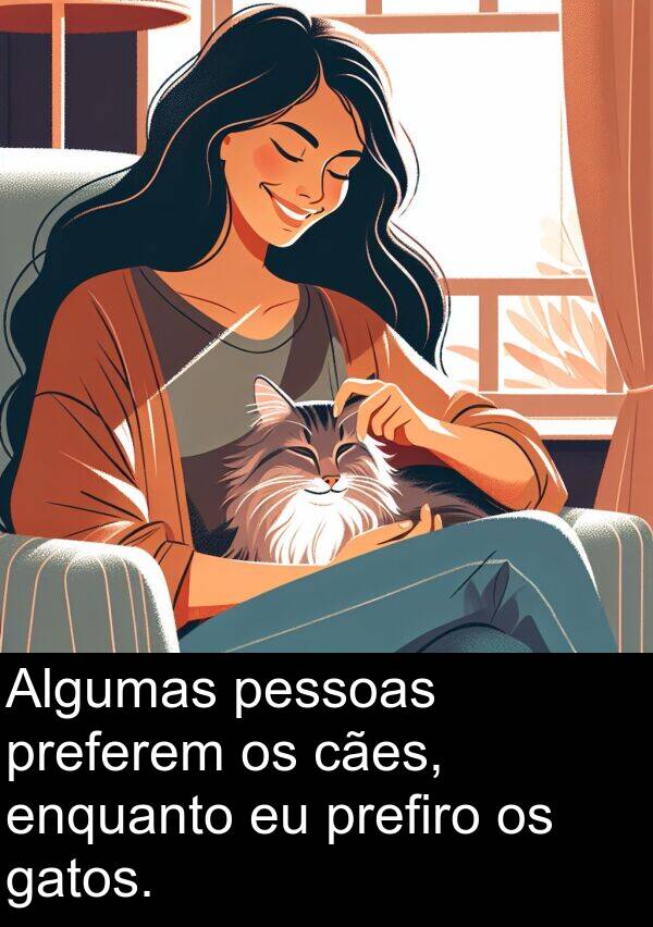 gatos: Algumas pessoas preferem os cães, enquanto eu prefiro os gatos.