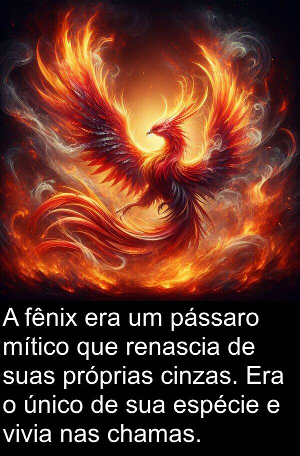 pássaro: A fênix era um pássaro mítico que renascia de suas próprias cinzas. Era o único de sua espécie e vivia nas chamas.