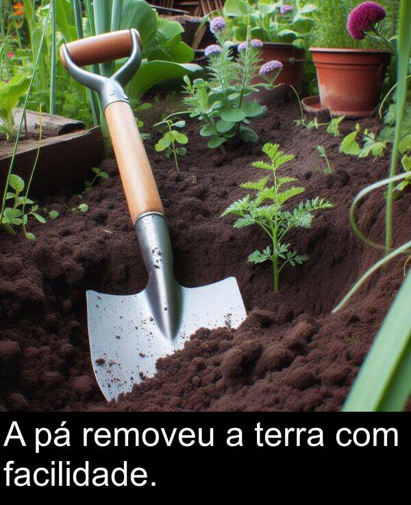 facilidade: A pá removeu a terra com facilidade.